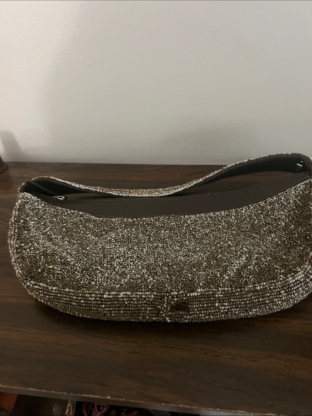 STAUD Metallic Beaded Clutch in Brown and Silver - Picture 3 of 6